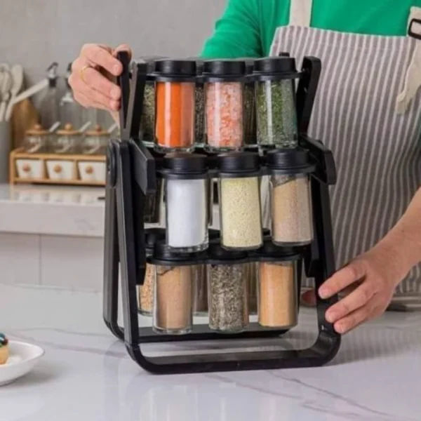 طقم توابل دوار ساقيه 18 قطعه للتوابل والبهارات