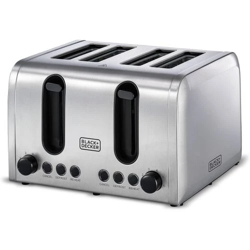 بلاك اند ديكير محمصة خبز 4 شرائح من الستانلس ستيل بقدرة 2100 واط، فضي/اسود