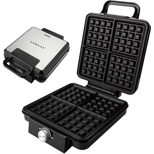 Sokany ماكينة صنع الوافل بقدرة 1500 وات، لـ 4 شرائح، لون أسود/ رمادي، موديل SK-08031