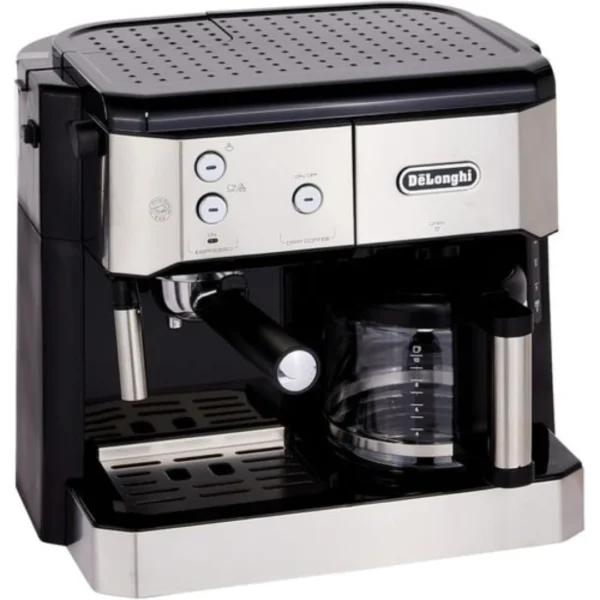 Delonghi hi ماكينة صنع القهوة BCO421.S ذات الوظيفة المزدوجة لصنع الإسبريسو والقهوة المقطرة الفضي والأسود