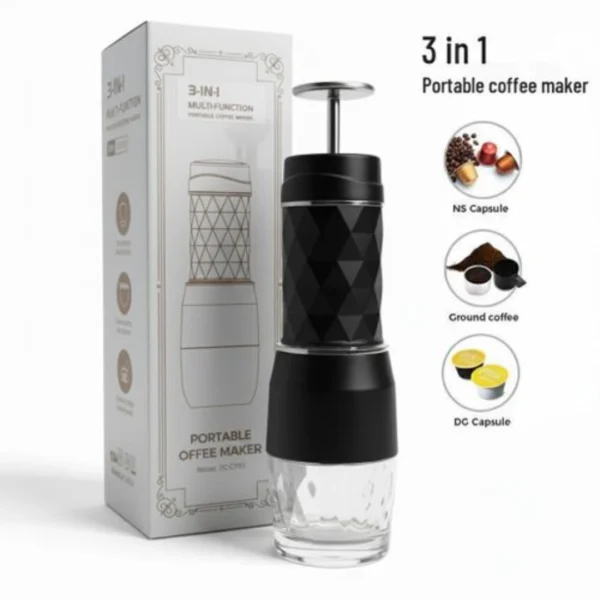 ماكينة صنع القهوة اليدوية المحمولة متعددة الوظائف ٣ في ١ - أسود