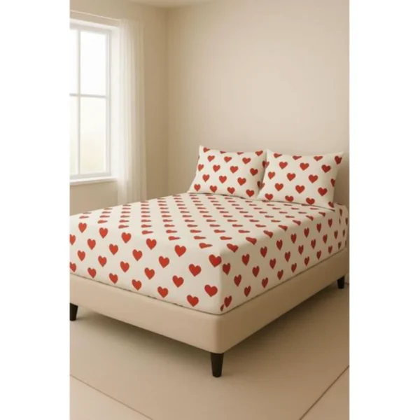 YARLIN طقم سرير من يارلن (ملاية سرير بأستيك لسرير مقاس 160 سم وغطاء وسادتين صغيرتين بتصميم قلب أحمر)