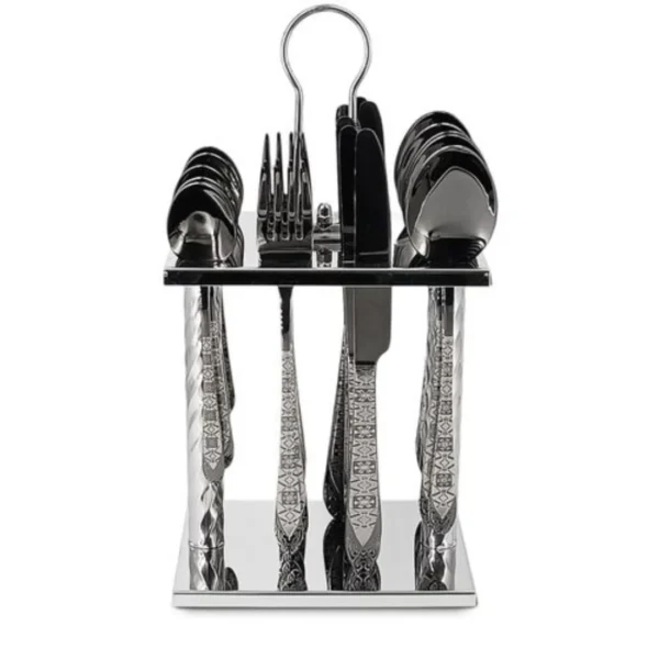 طقم أدوات مائدة من ملاعق وشوك وسكاكين - فضي داكن - 24 قطعة