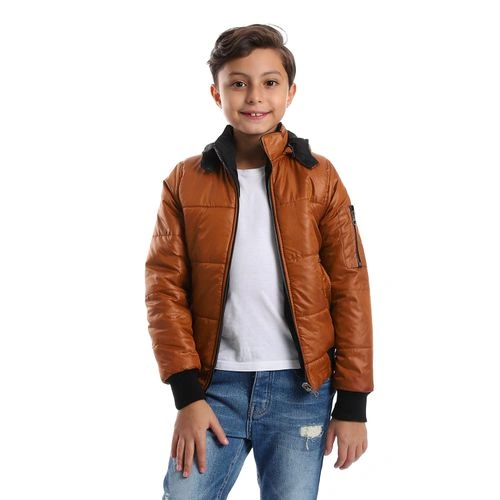 جاكيت أولاد مزدوج الوجه مزود بسحاب ومقاوم للماء من أندورا - بني كراميل وأسود