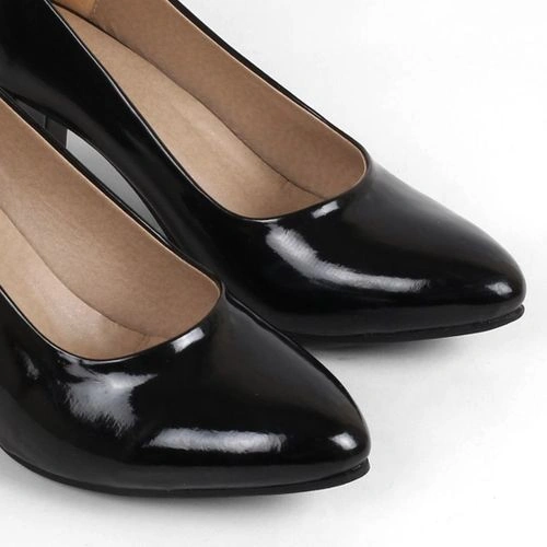 حذاء كلاسيك جلد لامع - كعب 5 سم - اسود